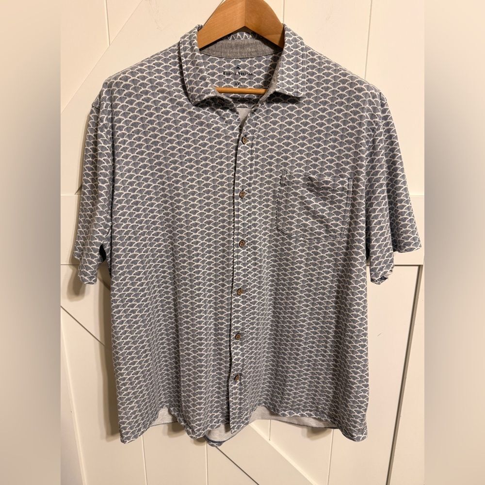 Tailor Vintage Indigo Shells Patterned Short Sleeve Shirt Men’s XXL